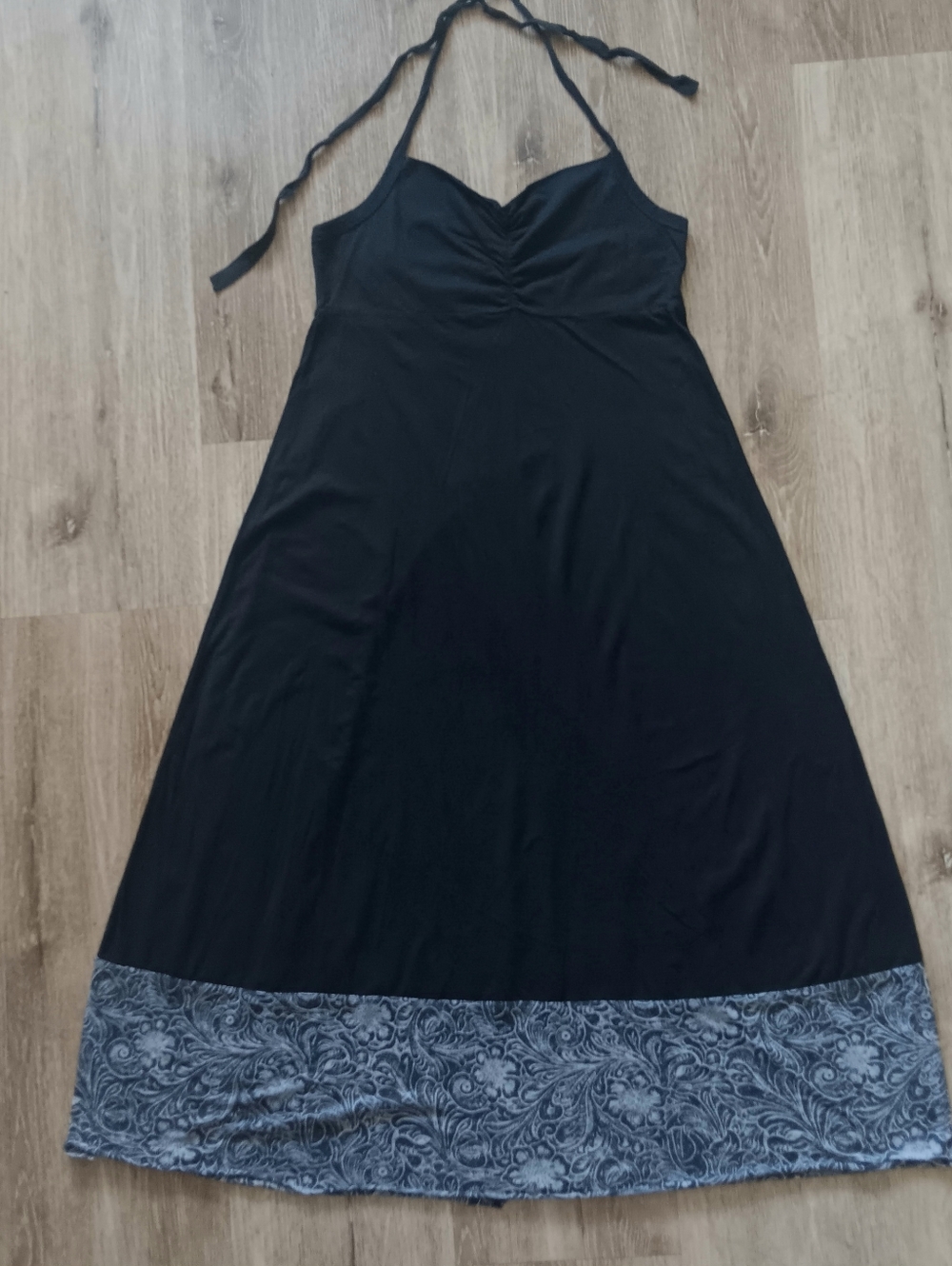 Wild at Heart Halter Maxi Dress XL Navy Grey Floral Ruffle Hem Y2k Boho Festival